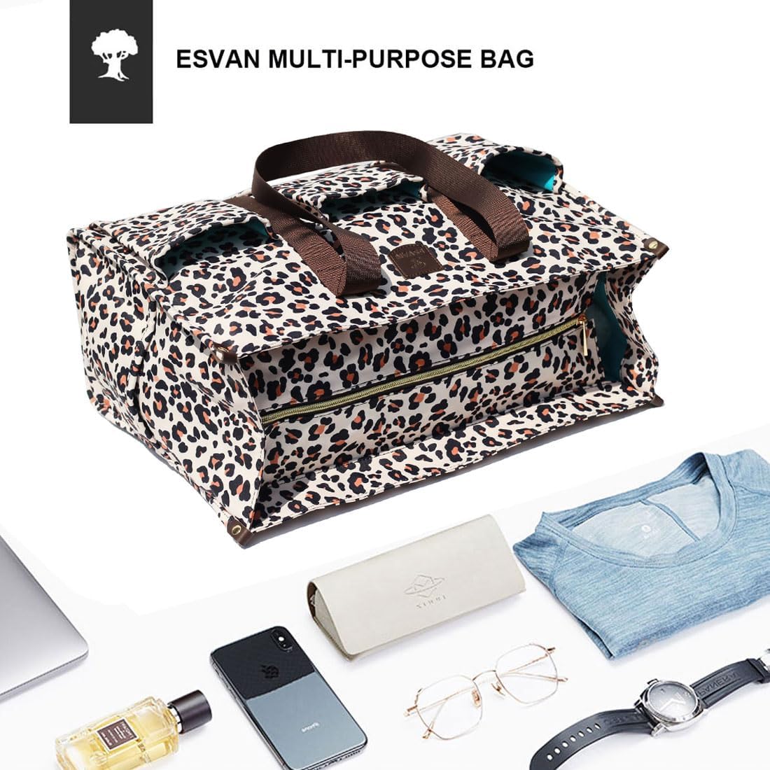 ESVAN Utility Tote Bag with Zip Top Waterproof Teacher Tote Bag for Teacher Work Women Beach - Image 5