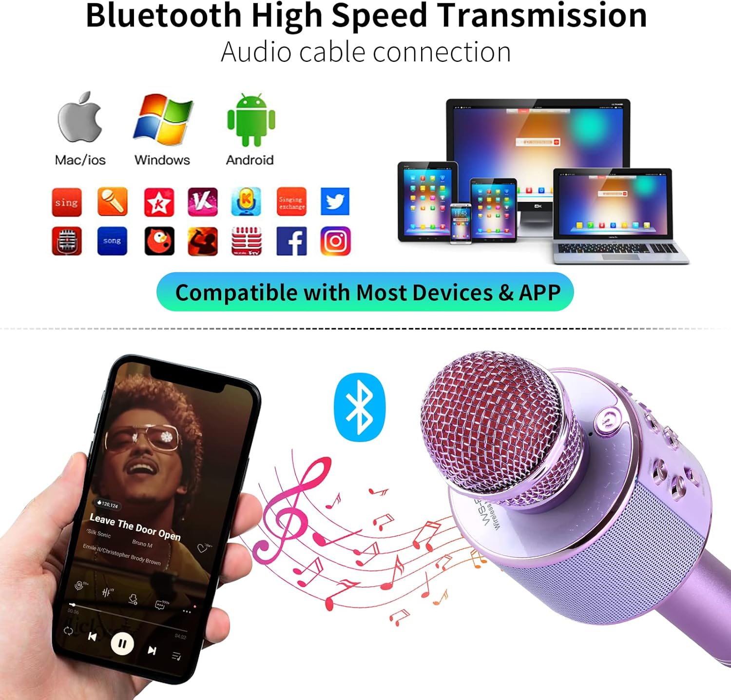 YONHAN 2 Pack Karaoke Microphone for Kids Fun Toys for 4-15 Year Old Girls Gifts Wireless Bluetooth Karaoke Microphone Birthday Gifts for 8 9 10 11 Years Old Boys Girls Purple : Toys & Games