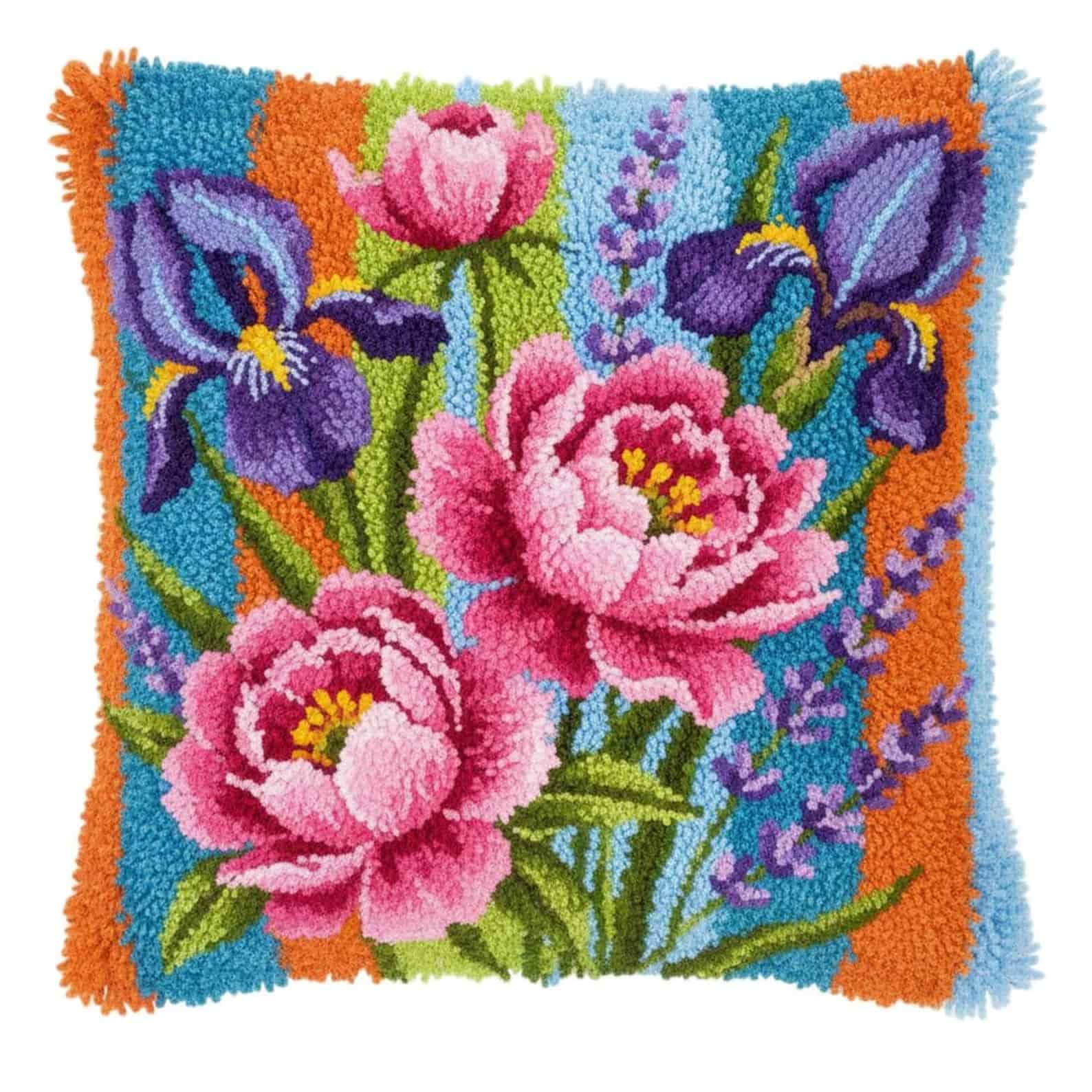 AxiangziK Latch Hook Pillow Kit Peony 43X43Cm