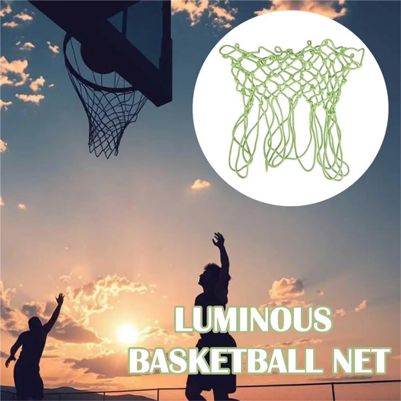 4er-Set Nachtlicht-Basketballnetz aus Nylon, leuchtender Korb, 12 Schlaufen Für Basketball