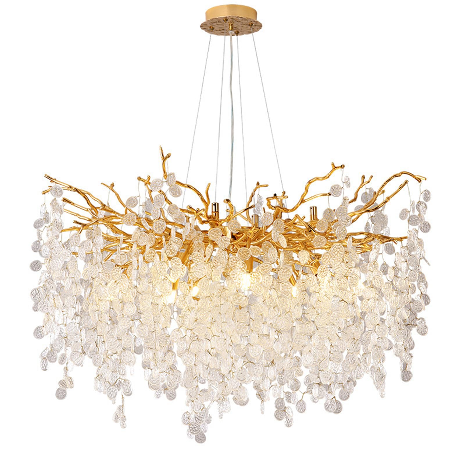 KXEcoLife Modern Tree Branch Crystal Chandelier D80cm Luxury Raindrop Pendant Lighting Contemporary 10-Light Chandeliers for Dining Room Kitchen Bedroom Living Room,Leaves