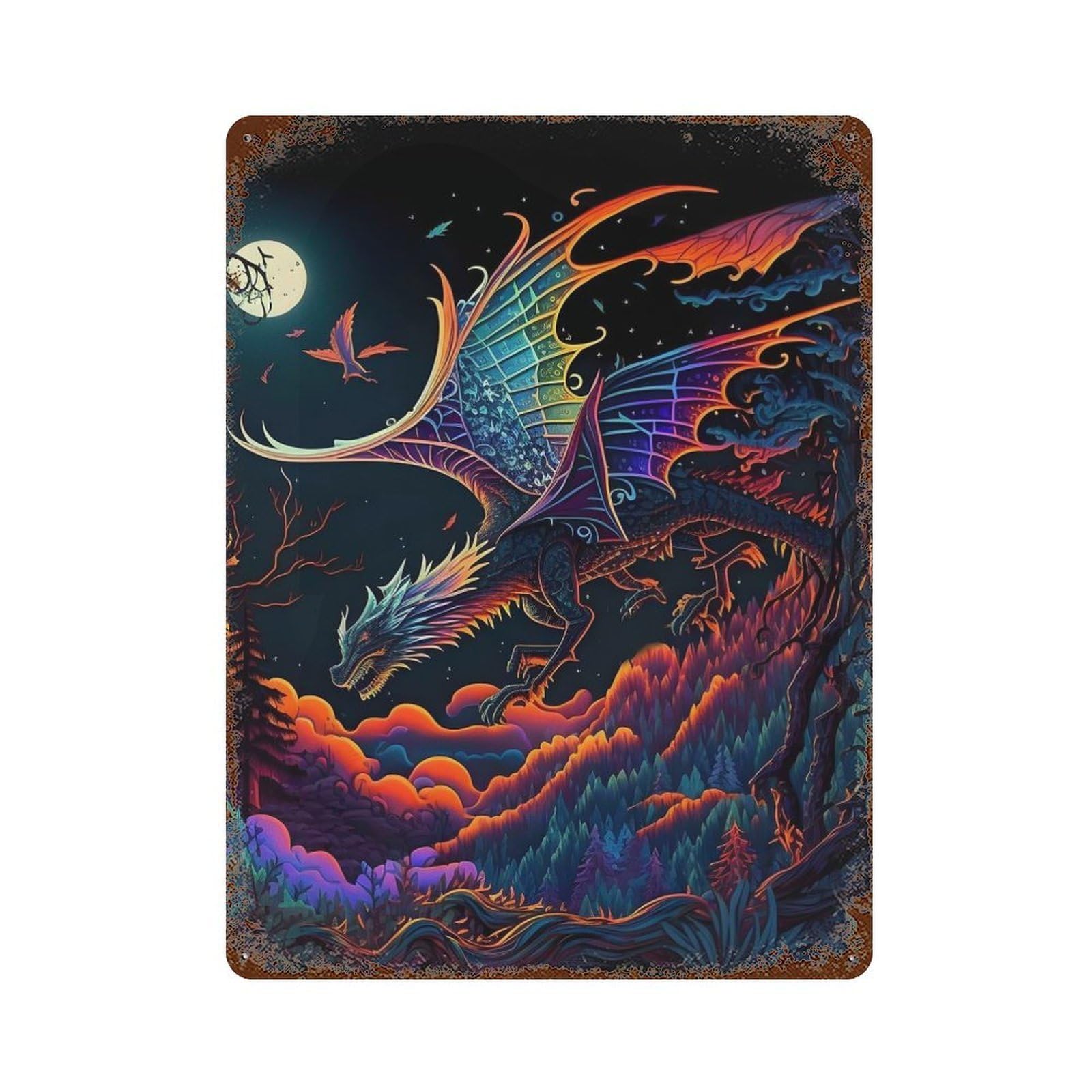 Flying Dragon Neon Rusty Metal Tin Sign 15.7"x11.8", for Shed, Workshop And Garage Wall Decor, Novelty Wall Decor