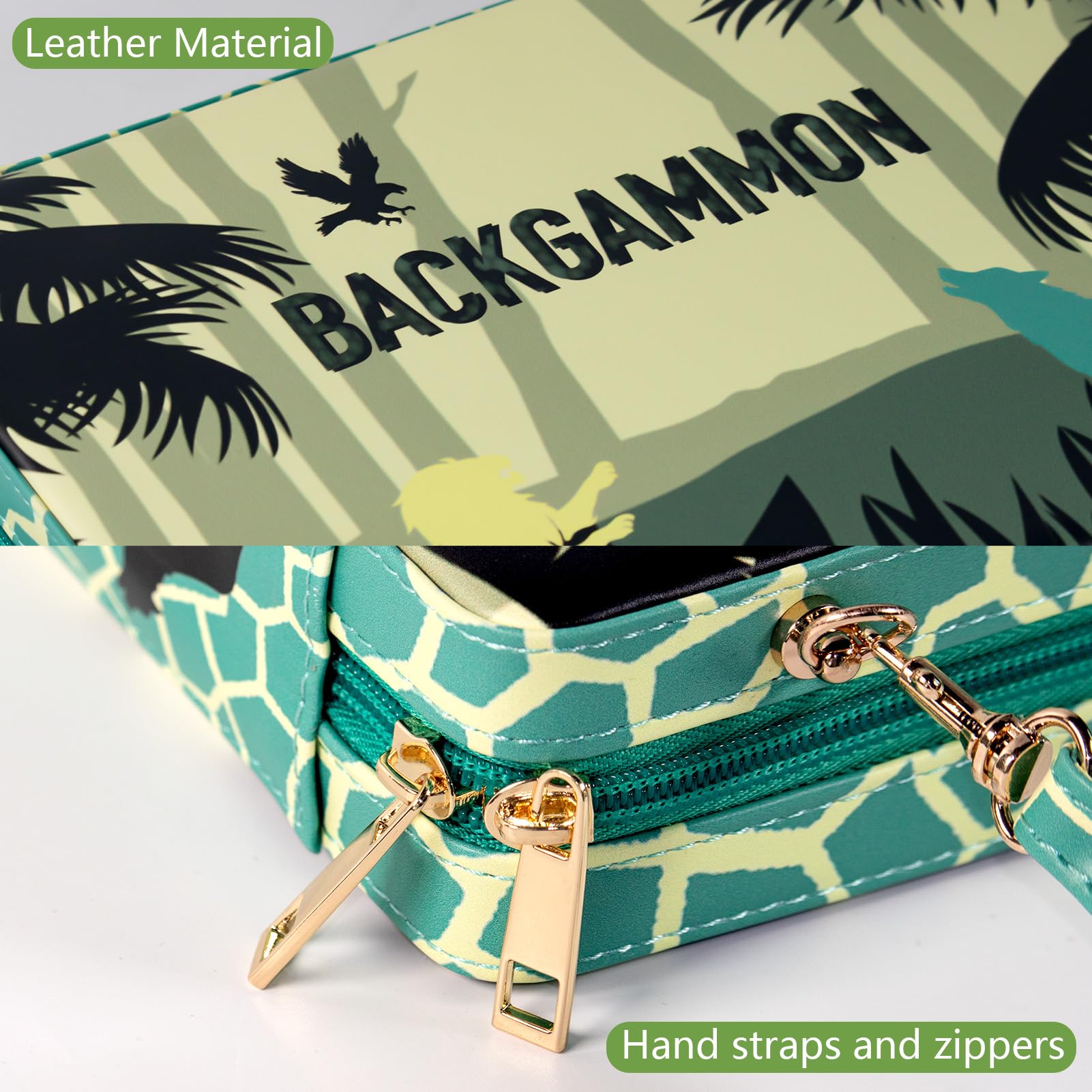 Juego de backgammon para adultos 2 jugadores, plegable, juegos de mesa de backgammon de viaje de 10 pulgadas con cremalleras y asas, interior y exterior de cuero, juego de mesa clásico con guía