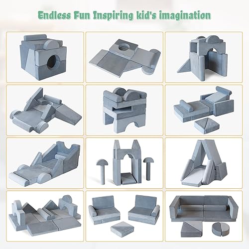 Miniatura 6 de Sofá modular de 15 piezas para niños, sofá de bebé para inspirar la creatividad infantil, sofá convertible de esponja para sala de juegos,