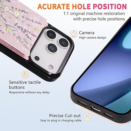 Miniatura 18 de UEEBAI Funda tipo cartera para iPhone 15 Pro Max con tarjetero, cubierta de cuero PU con soporte, bloqueo RFID, doble cierre magnético, relieve de