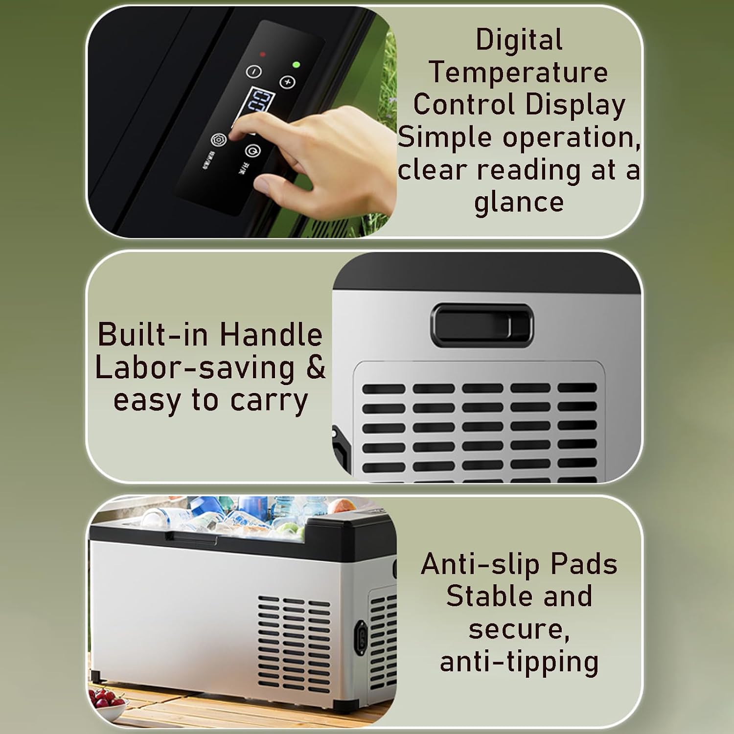 Portable Car Refrigerator Freezer,Inverter Compressor Electric Cooler, LED Digital Control Low Noise Fridge for RV Truck Camping Fishing Road Travel 15L