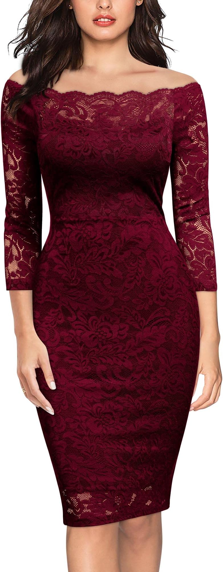 MiusolWomens Vintage Off Shoulder Flare Lace Slim Cocktail Pencil Dress