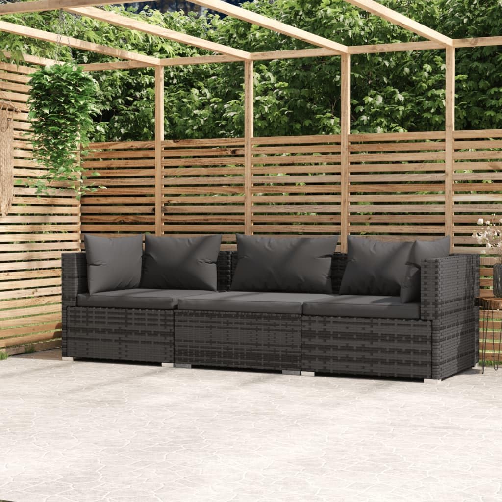 vidaXL Gray Patio Furniture - Gray Cushion - 3 Seats