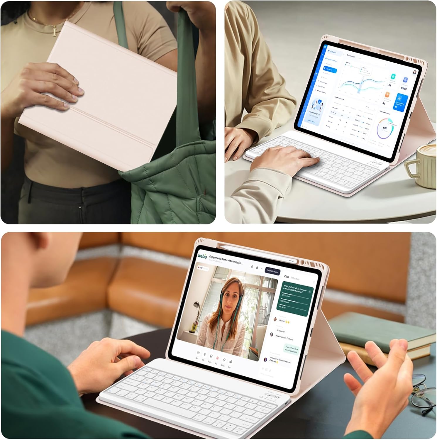 GOKOCO iPad Air 13 inch M2 2024 Case with Keyboard-Keyboard Case for iPad Pro 12.9 inch 6th/5th/4th/3rd Generation with Pencil Holder,Wireless Detachable Keyboard,Auto Sleep/Wake Function-Champagne