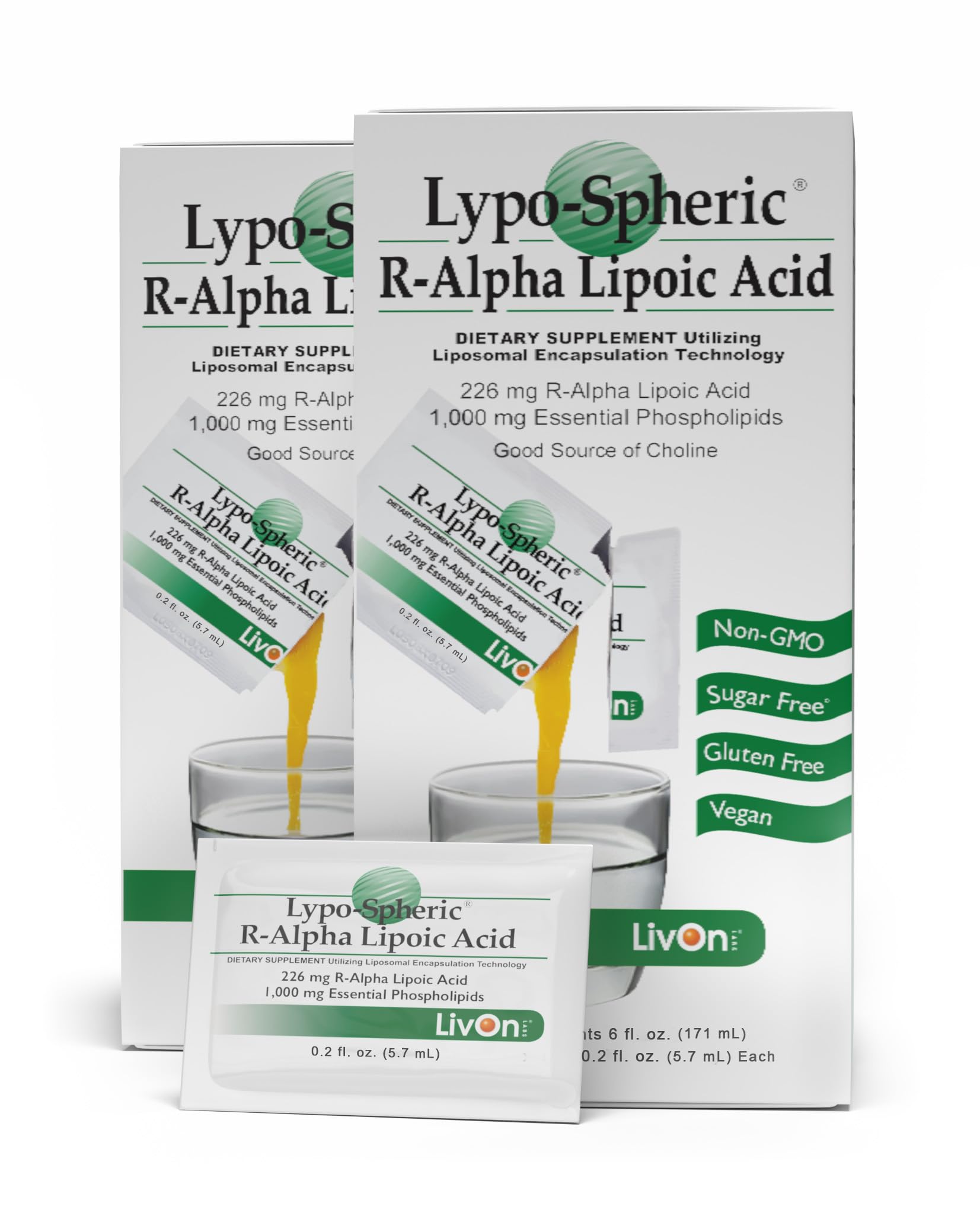 LivOn Laboratories Lypo–Spheric R–Alpha Lipoic Acid - 30 Packets – 226 mg R-ALA Per Packet - Liposome Encapsulated for Improved Absorption