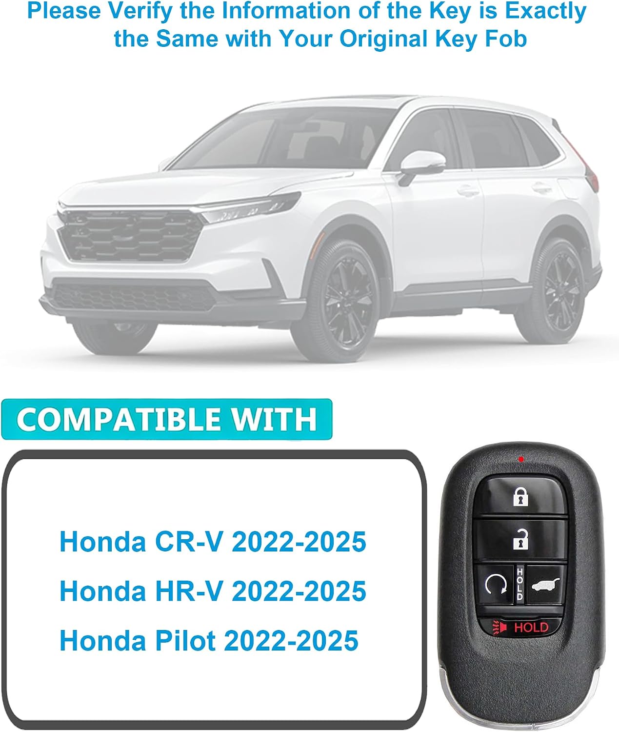 Smart Key Fob for Honda CR-V 2022-2025, Alliskeys 5-Button Proximity Smart Remote Control Key Fob Replacement for Honda Pilot 2022-2025 KR5TP-4 72147-3A0-A01 A3C0775510100