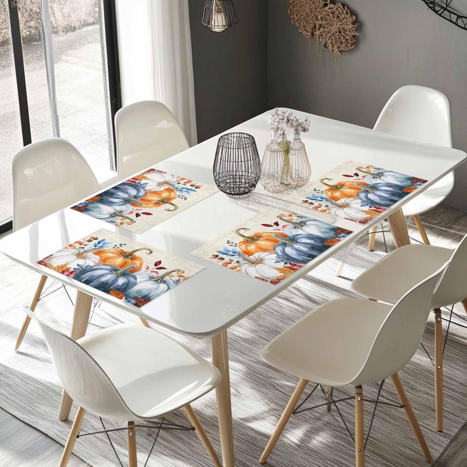 Fall Placemats Set of 6 Autumn Pumpkin Placemats for Dining Table Fall Leaves Placemats Thanksgiving Autumn Harvest Holiday Table Deoration Non-Slip Table Mats