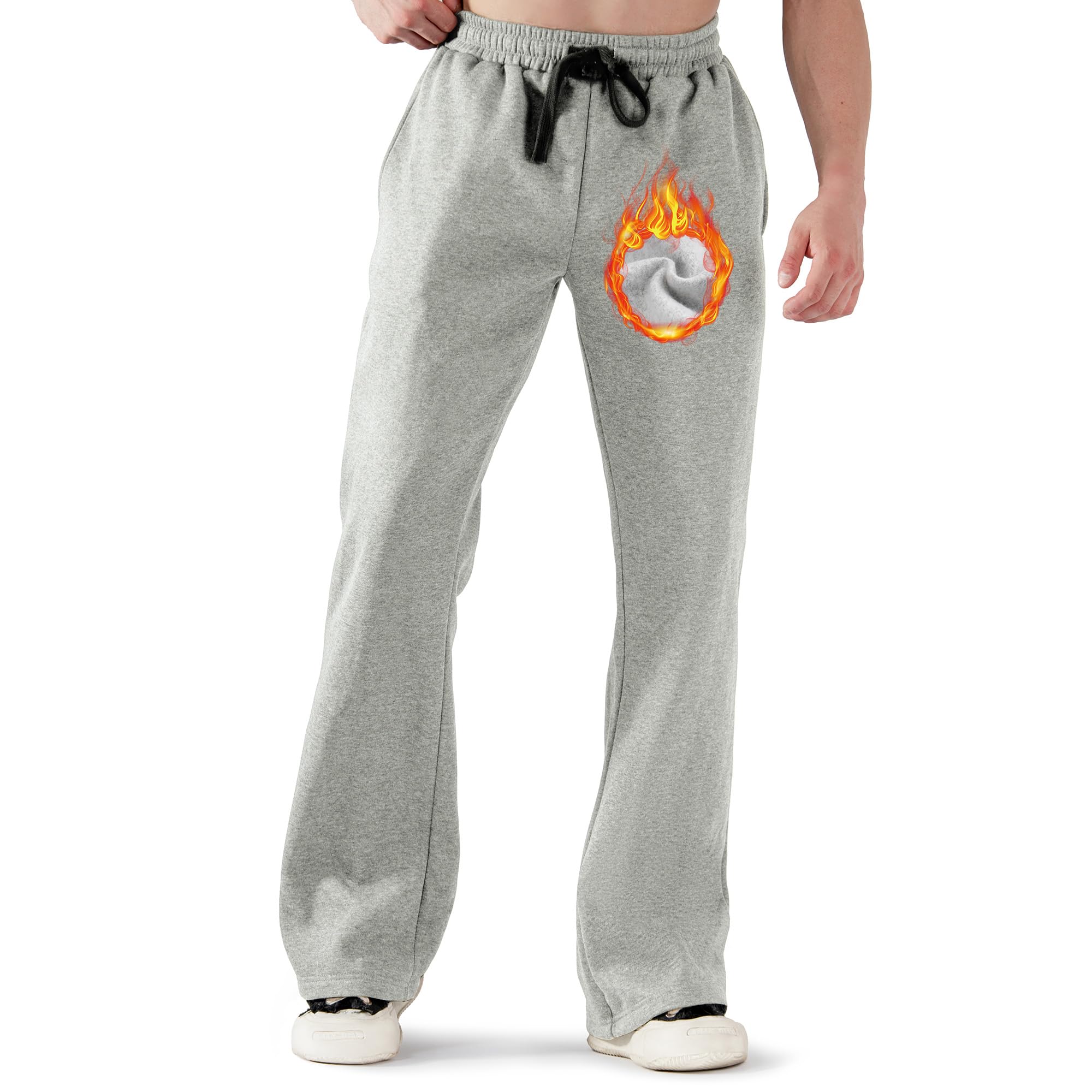 ineepor Pantalon Chandal Hombre Invierno Pantalon Deporte Hombre Forro Polar Cálido Algodon Acampanados Baggy Anchos Casual Running Jogger Cintura Elástica con Bolsillos y Cordón Ajustable XS-5XL