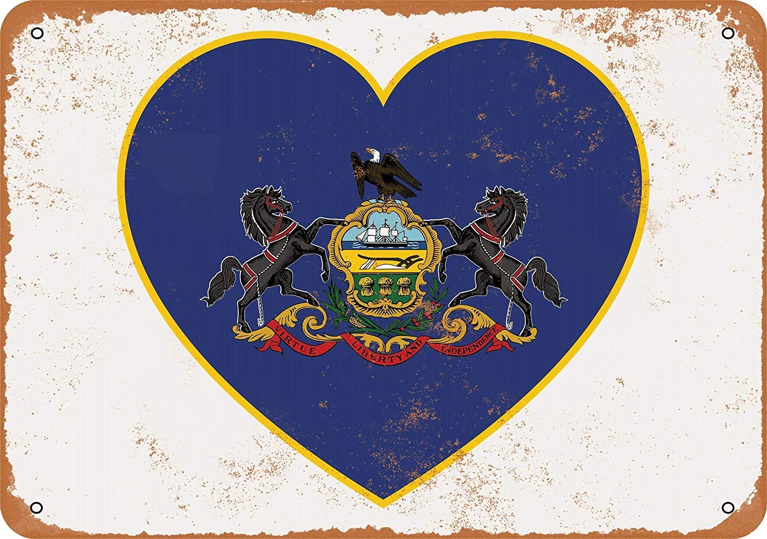 Pennsylvania Heart Flag Vintage Look Metal Sign Funny Aluminum Tin Sign Post 8 x 12