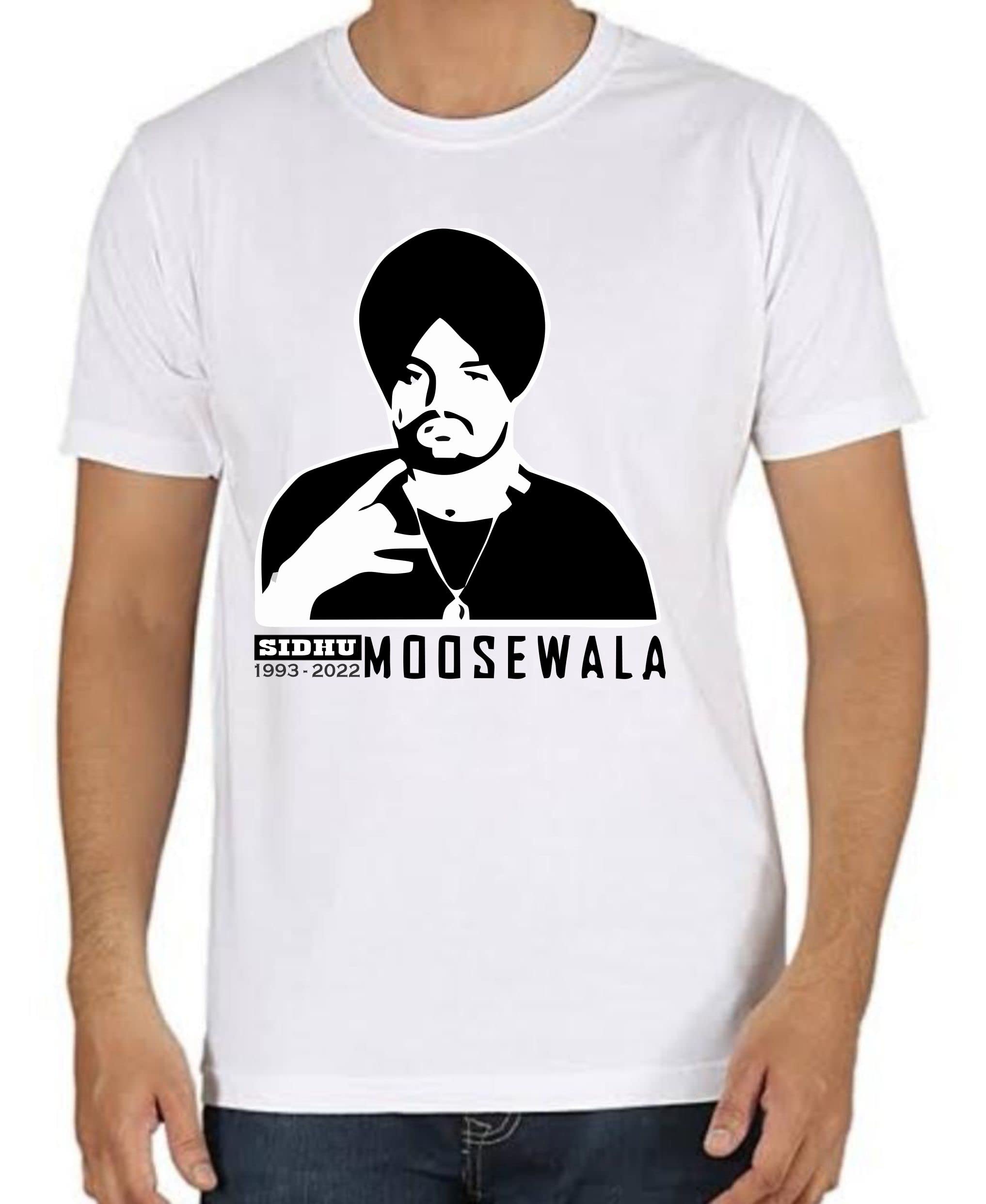 Nuoshopping Sidhu Moose Wala White Round Neck t-Shirt for Men (Medium, design4)