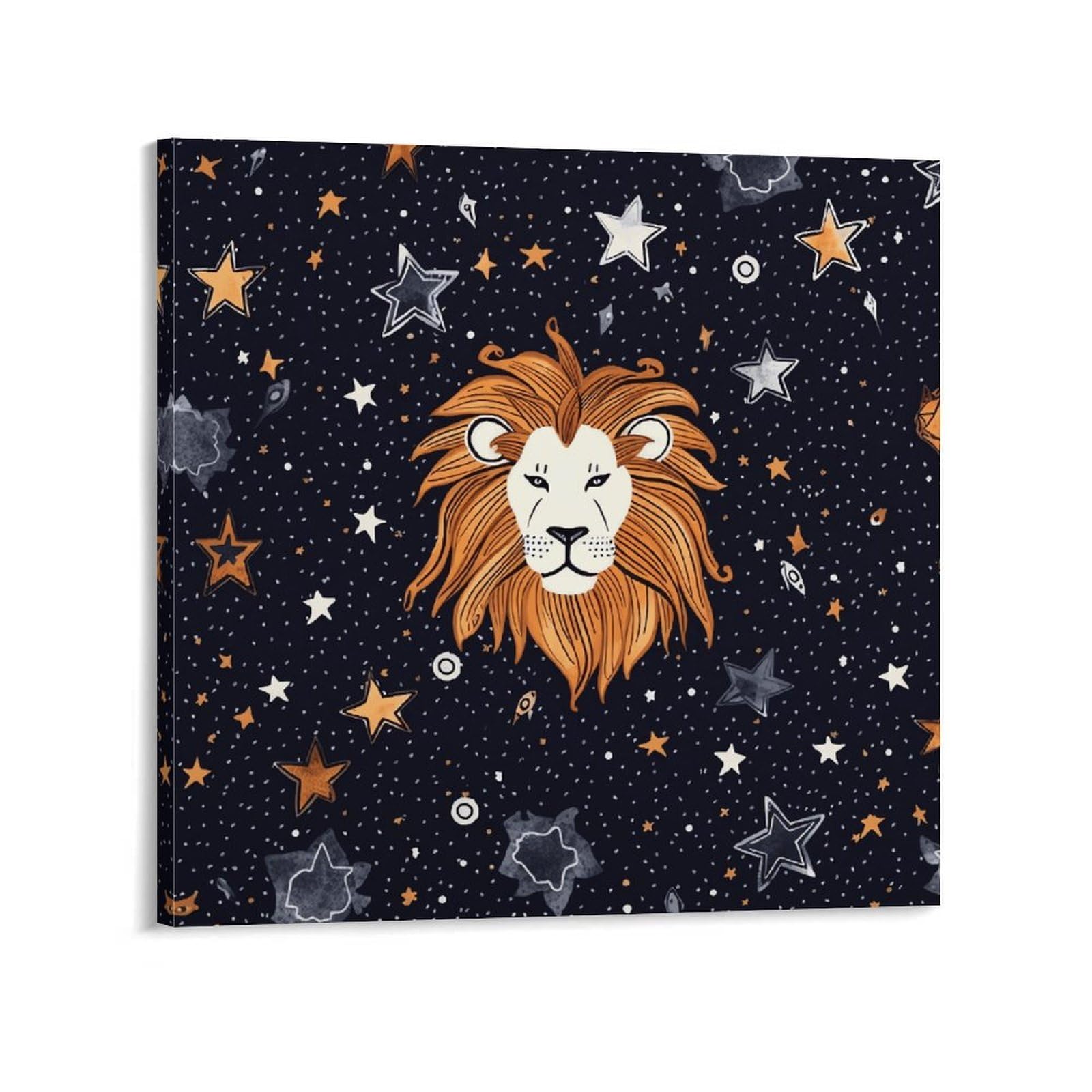 KLOPH Lion And Stars Canvas Wall Art for Living Room 08x8inch Modern Artwork Painting for Bathroom Hanging Canvas Prints Aesthetic Wallart for Bedroom Kitchen Office Wall Decor