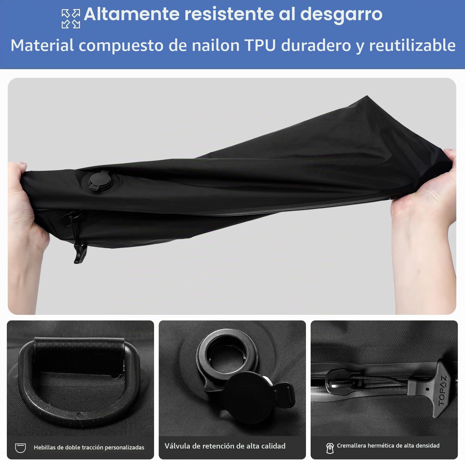 16L Bolsas de Vacio para Ropa 2 Unidades, Impermeables Plegables con Ventana Transparente – Bolsas Compresión Viaje Sin Bomba (Negro)