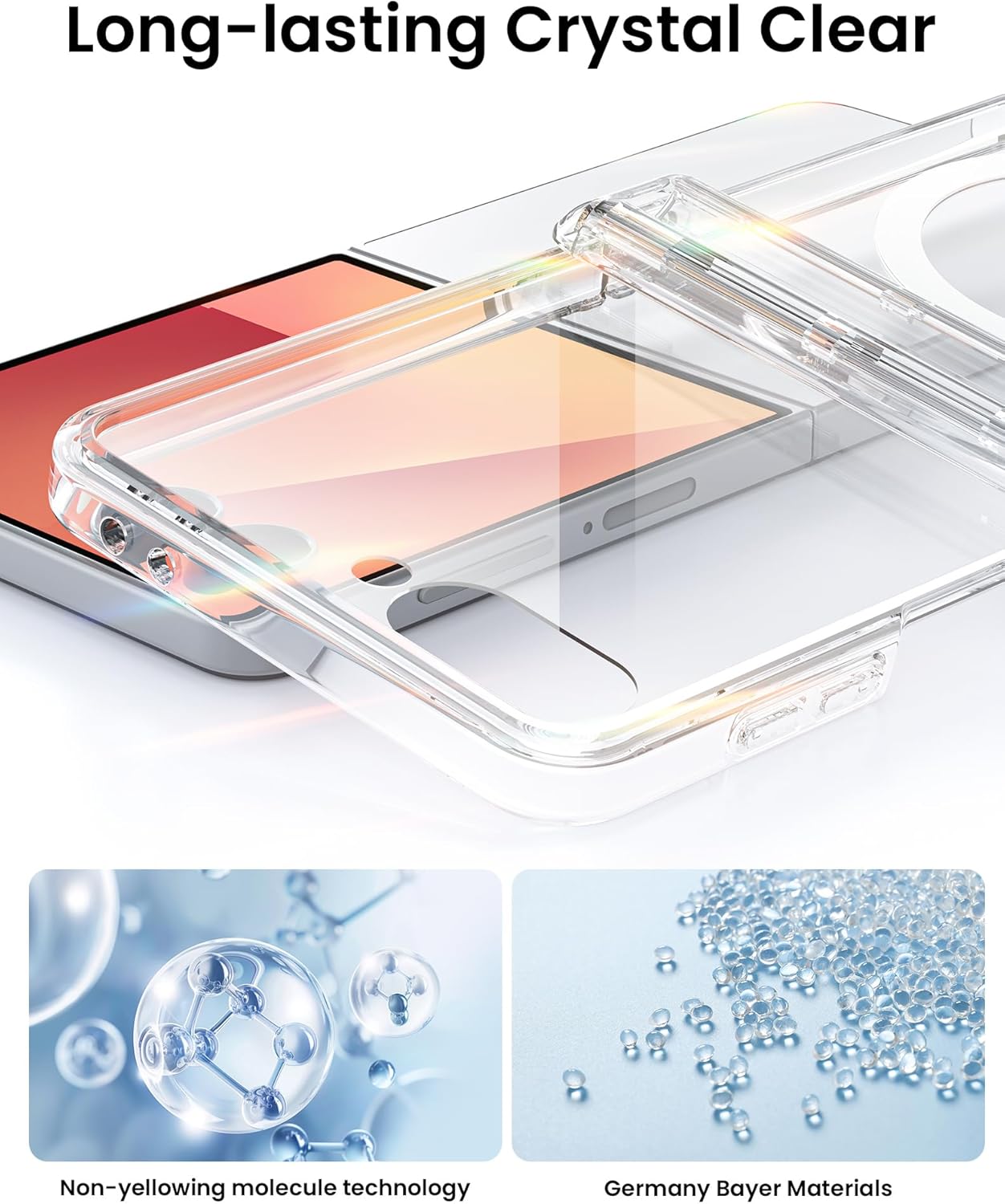 Spugan for Samsmung Galaxy Z Flip 7 Case Clear with Magsafe, [Built-in HD Screen Protector] [Non-Yellowing] [Hinge Protection] Shockproof Slim Magnetic Phone Case for Galaxy Z Flip 7 (Clear)