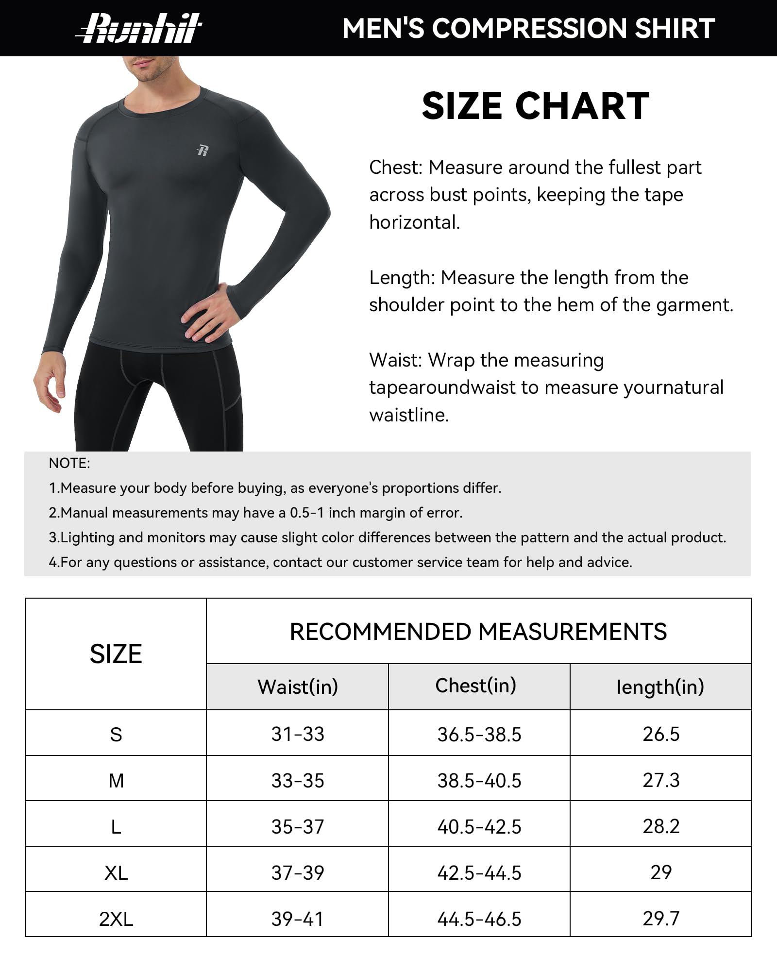 Runhit Camisas de compresión de manga larga para hombre, UPF 50+, camisas de compresión para hombre, capa base para correr y entrenar atlético