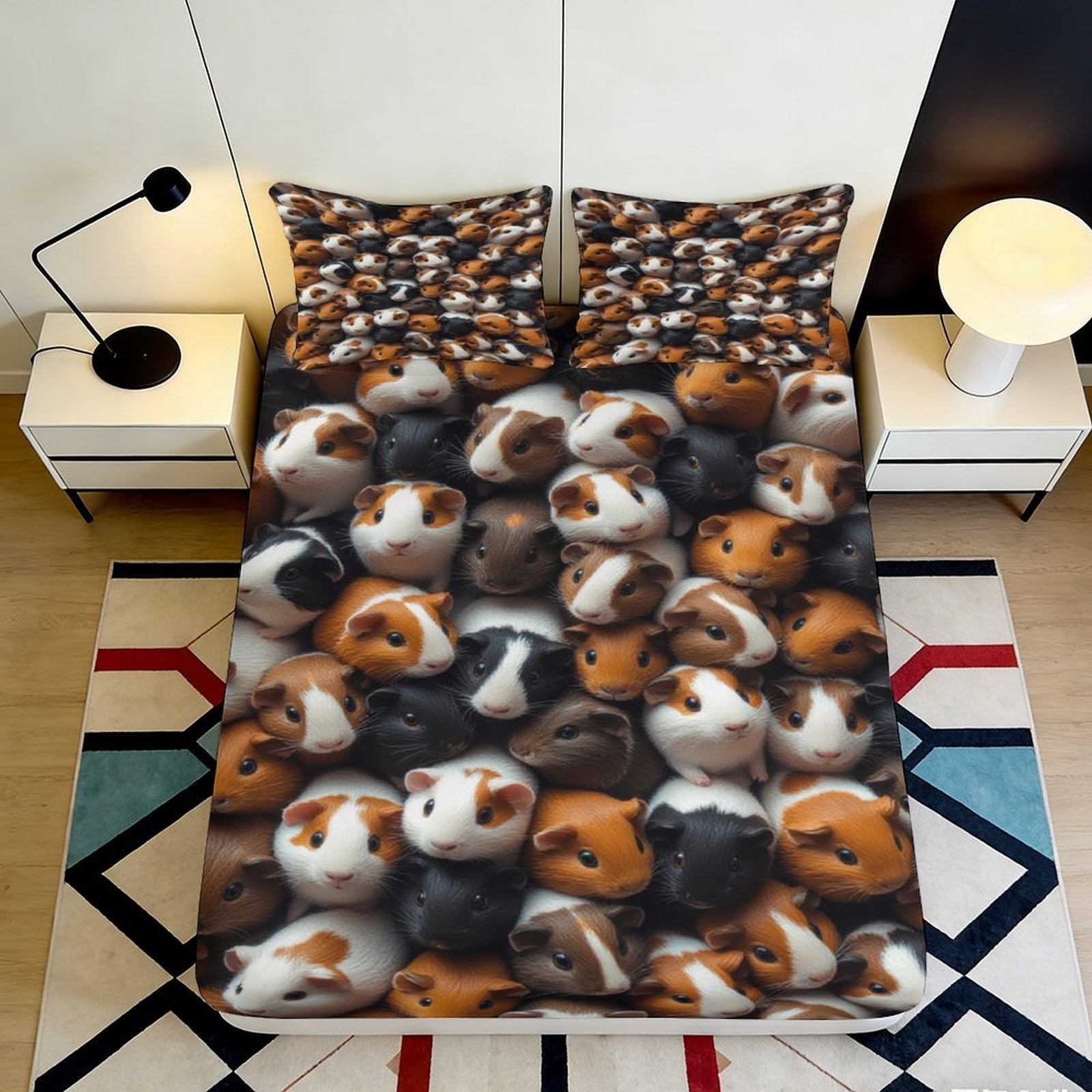 Pnayamiorkfel Style-3 3D Printed Guinea Pig Fitted Sheet Microfiber Anti-Slip Animal Bed Cover For Bedroom Guest Room Mattress Decor 90X200x25cm