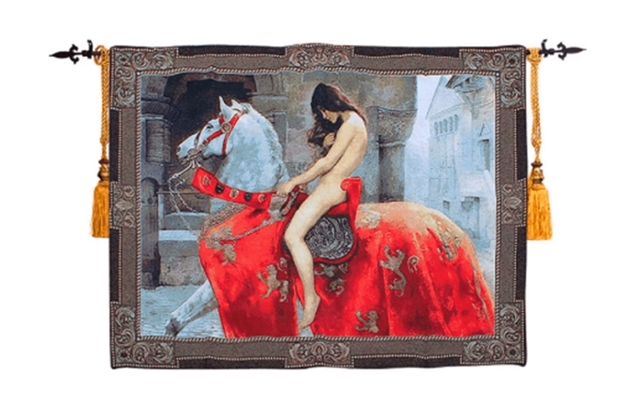Woven Tapestry Lady Godiva On Horse Tapestry Famous European Medieval Oil Paintings Tapestry Digital Jacquard Wall hanging Art Pendant 100% Cotton Tapestry For Home Living Room Décor
