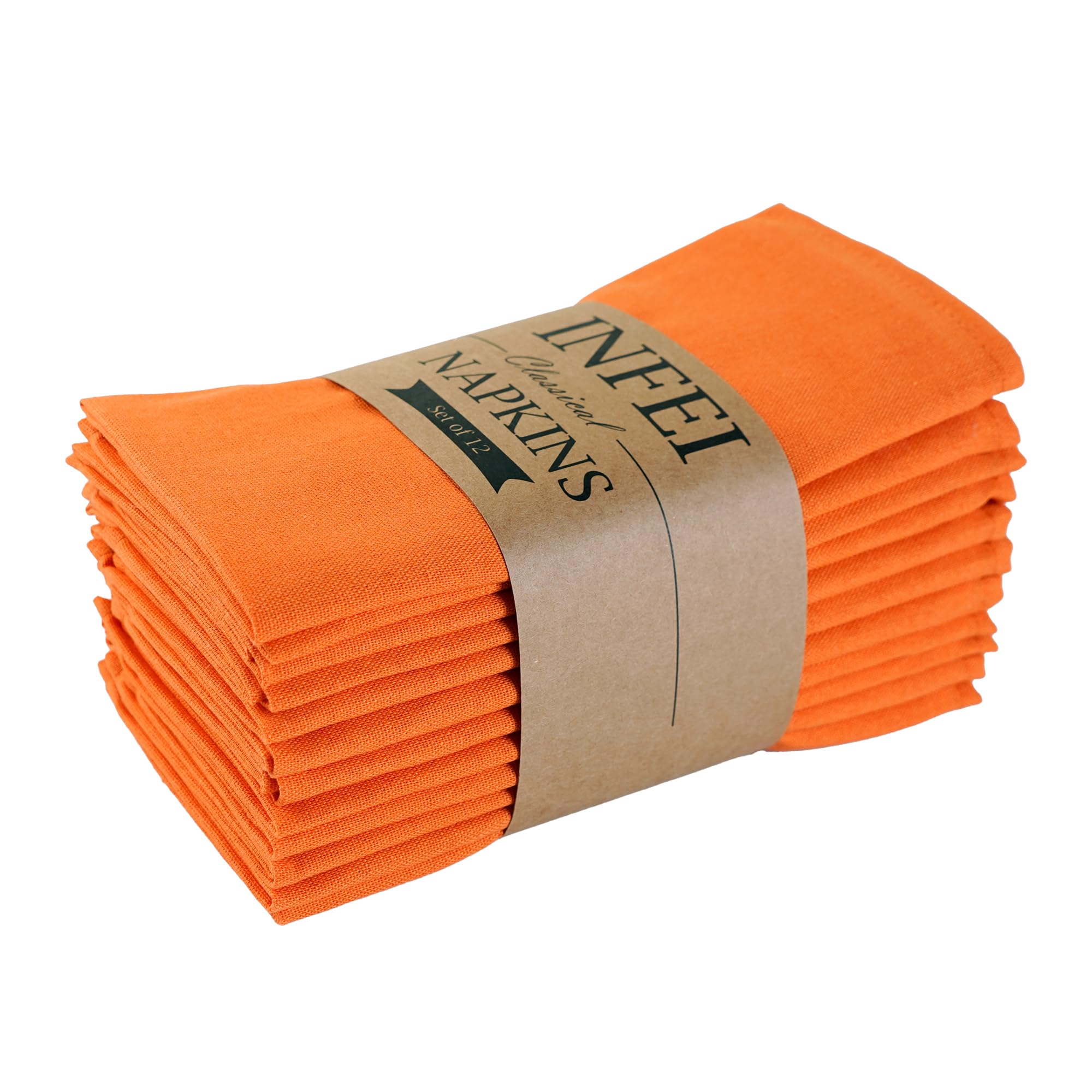 INFEI Solid Color Linen Blended Thin Dinner Fabric Napkins - Set of 12 (40 x 40 cm) - for Thanksgiving Halloween Use (Orange/Fall) — image 1