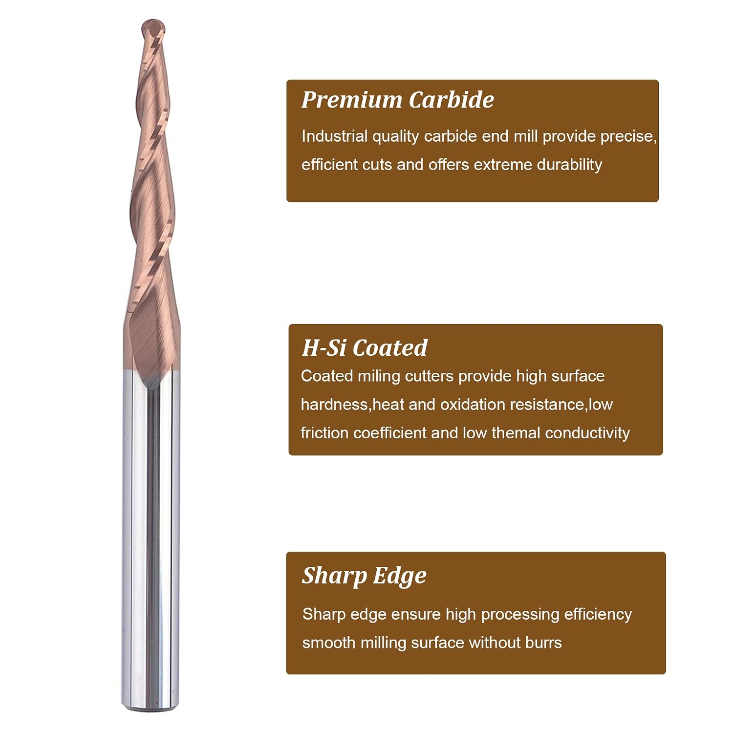 SpeTool 4Pcs Carbide Tapered End Mill Set with 3mm Ball Nose Tips (1.5mm Radius) 1/4 inch Shank Spiral Router Bits for CNC Machine Mill 3D Engraver