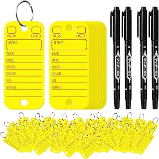 500 Pcs PVC Tags with Labels and Rings, Car Key for Organization, Identifiers, and Luggage Tags with 4 Pcs Markers, Plastic Keychain Tags for Car, Truck, and Dealer Use