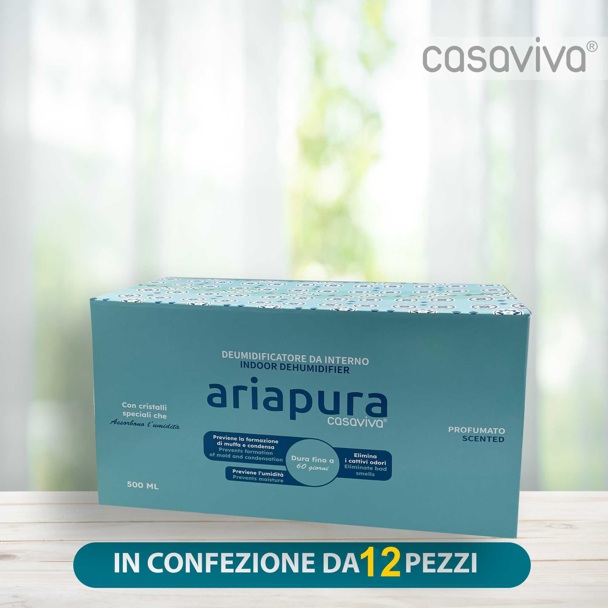 Deumidificatore casa muffa, assorbi umidità per ambienti con Cristalli Idrofili da 500ml (12 PACK) con Aromaterapia 2023, Ariapura