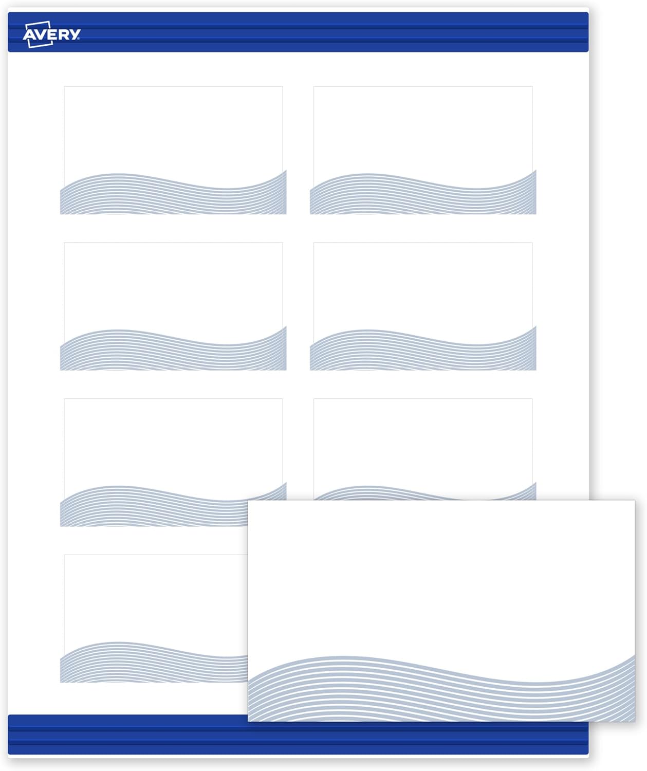 Avery Printable Rectangle Business Cards, 2" x 3.5", Matte White, Pre-printed Blue Waves Design, Sure Feed Technology, Laser & Inkjet Compatible, 160 Total