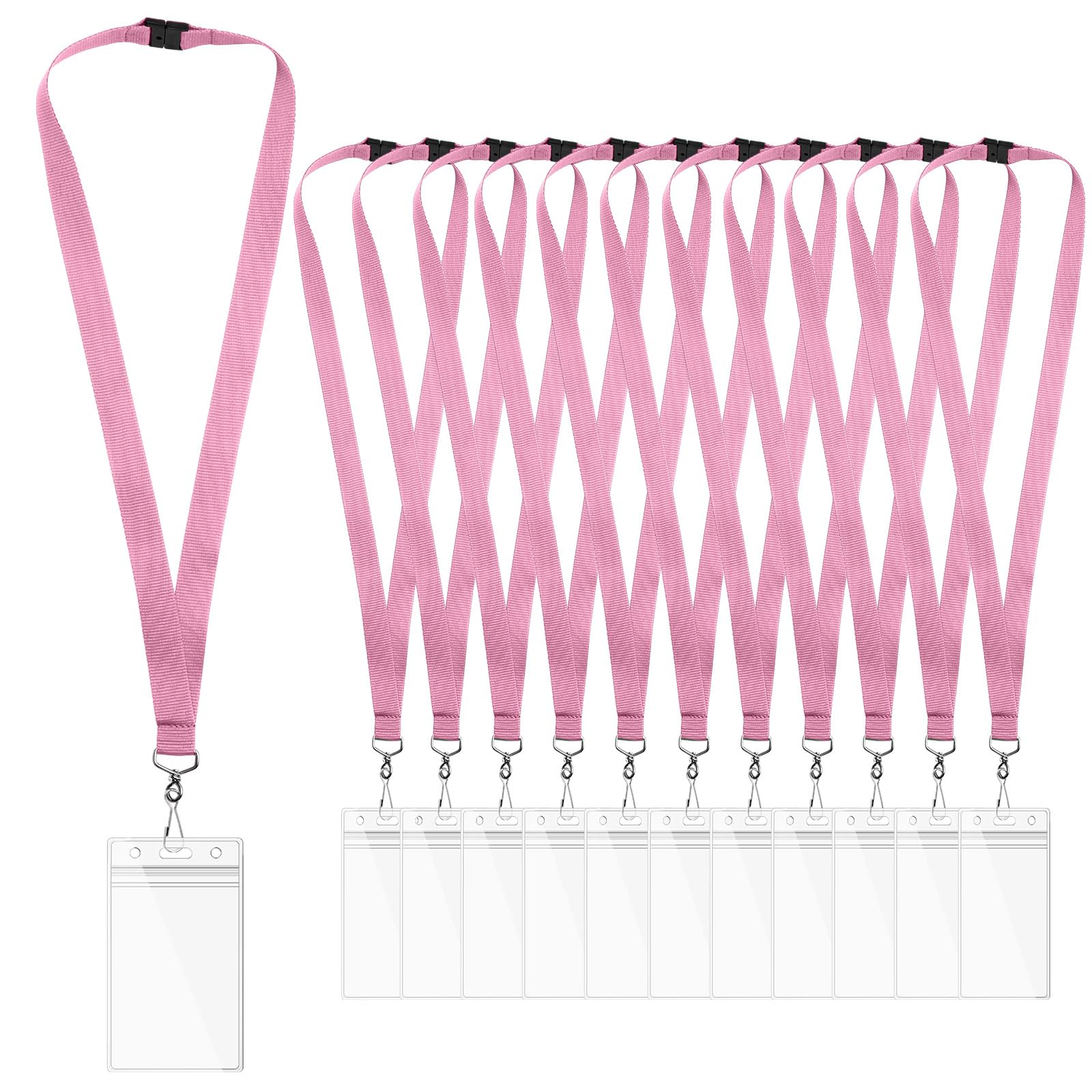 View 1 of 12-Pack Pink Breakaway Lanyards with Waterproof Badge Holders, Polyester Neck Straps for ID Cards, Events, Office, and Schools