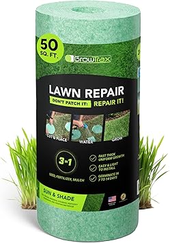 Growtrax Biodegradable Grass Seed Mat, Year Round Green - 50 Sq Ft Quick Fix Roll - Growing Solution for Lawns, Dog Patches and Shade - Just Roll Water & Grow -Not Fake or Artificial Grass