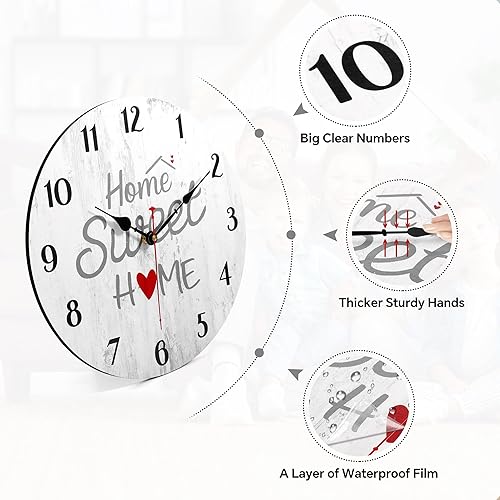 Miniatura 3 de Reloj de pared rústico de 14 pulgadas, decoración del hogar con pilas, reloj de pared analógico redondo y fácil de leer para sala de estar, cocina,