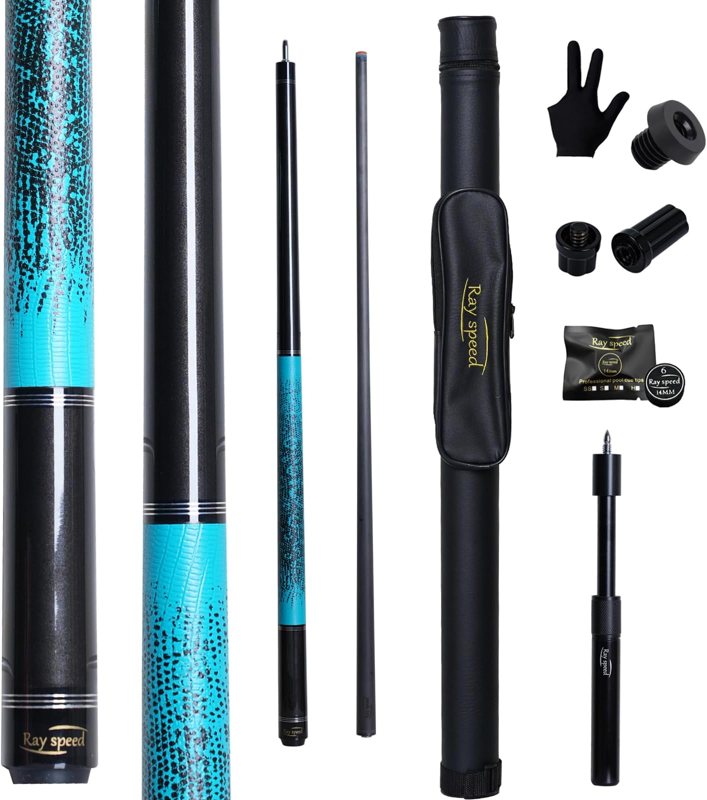 Carbon Fiber Pool Cue Stick 12.5mm Rainbow Tip Low Deflection Pool Stick with Uni-loc Pin Joint and Extension Pool Stick-20 oz