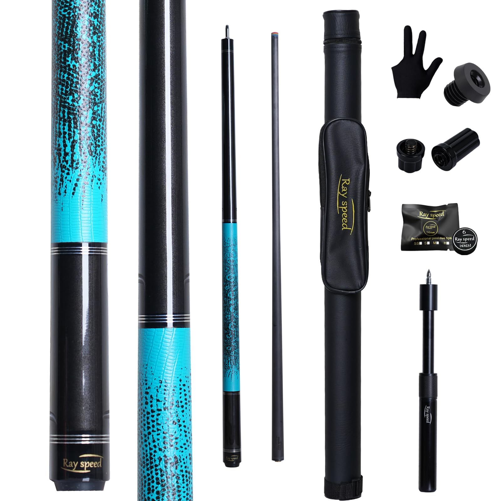 Carbon Fiber Pool Cue Stick 12.5mm Rainbow Tip Low Deflection Pool Stick with Uni-loc Pin Joint and Extension Pool Stick-20 oz