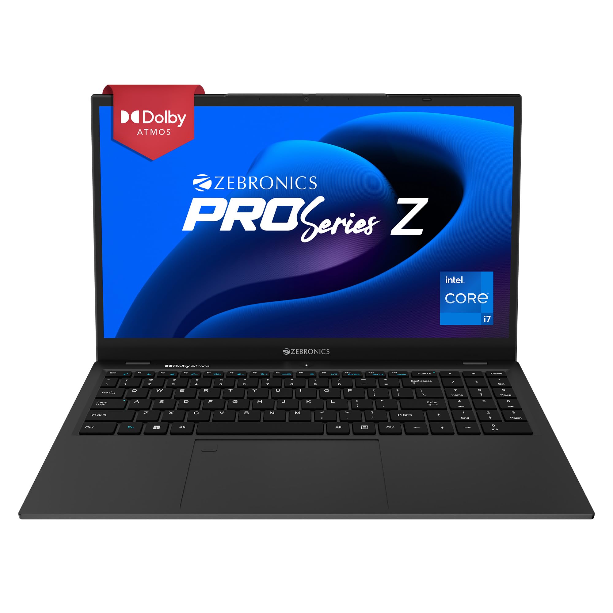 ZEBRONICS PRO Series Z NBC 5S, Intel Core 12th Gen i7 Processor 16GB RAM & 512GB SSD Laptop, 15.6 Inch (39.6CM), IPS 180° Display, Dolby Atmos, 38.5Wh Large Battery, Windows 11, Space Grey, 1.76 Kg