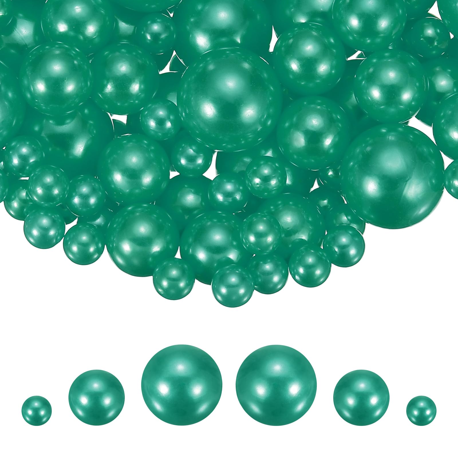 sourcing map 100Pcs Faux Pearl for Crafting, 8/14/20mm No Hole ABS Round Pearls for Vase Fillers Jewelry Making Vase Filler Cosmetic Boxes Home Decor DIY Parts Table Scatter, Dark Green