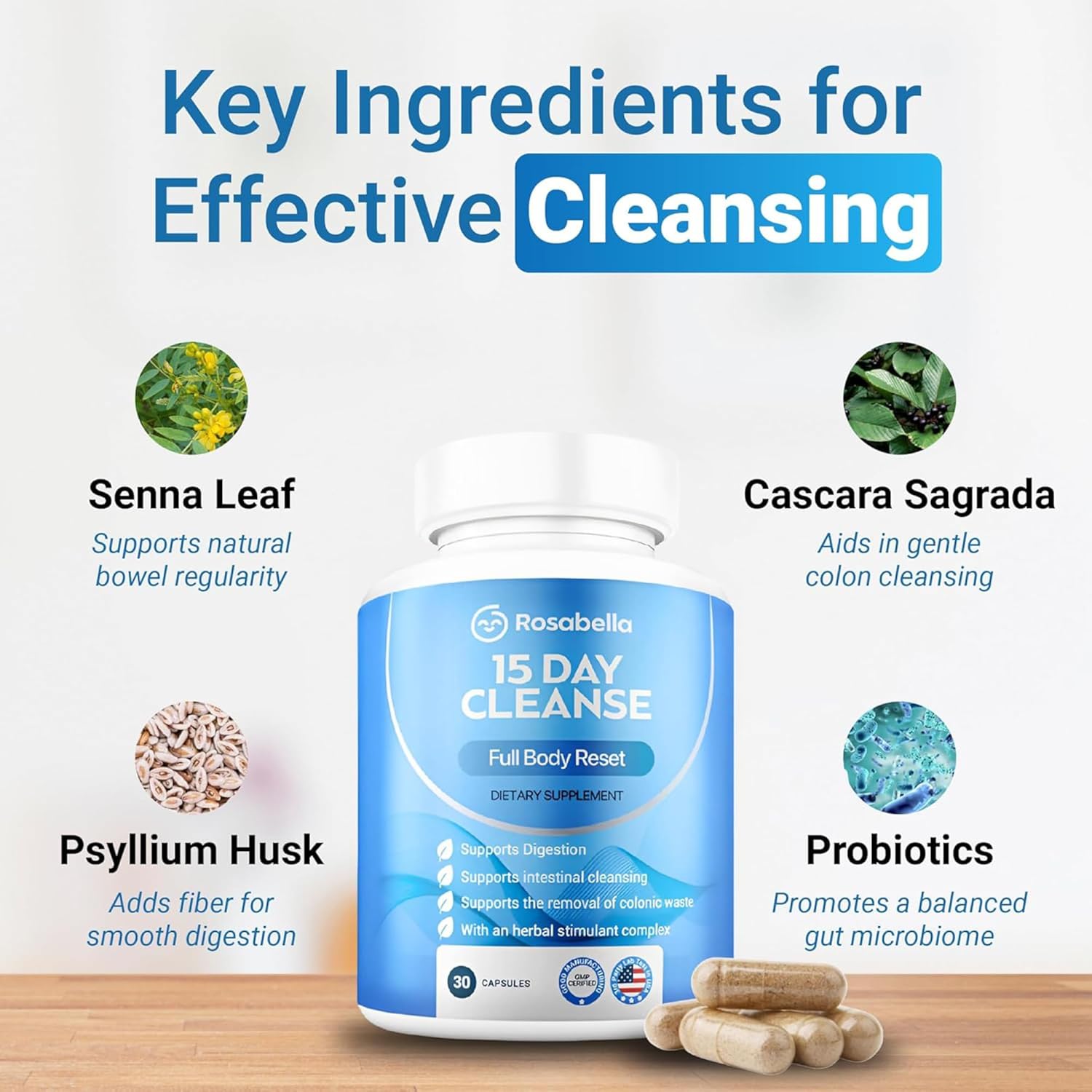 Rosabella 15 Day Cleanse – Full Body Detox & Colon Cleanse for Men & Women – Gut Cleanse Detox Pills for Digestive Health & Bloating Relief – Doctor-Formulated, Non-GMO, 30 Vegan Capsules - Image 2