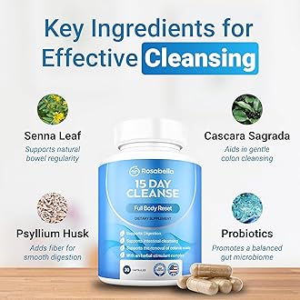 Rosabella 15 Day Cleanse – Full Body Detox & Colon Cleanse for Men & Women – Gut Cleanse Detox Pills for Digestive Health & Bloating Relief – Doctor-Formulated, Non-GMO, 30 Vegan Capsules