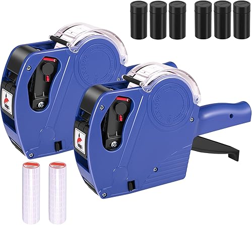 Máquina de pistola de precios, 2 paquetes de pistolas de etiquetas de precios MX5500 con 10,000 etiquetas adhesivas y 6 rodillos de tinta