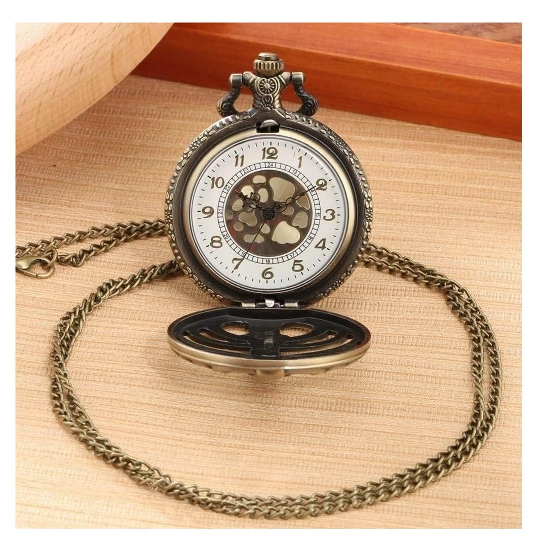 Reloj de Bolsillo Unisex Reloj De Bolsillo Bronce Antiguo Columna Vertebral Costillas Hueco Cuarzo Cadena Collar Colgante Clásico Fiestas