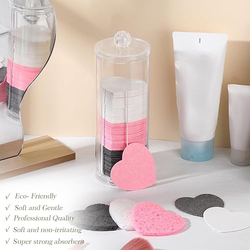 Vista 99 de Sieral 120 esponjas faciales comprimidas con contenedor, almohadillas de esponja desechables para lavar la cara, exfoliante, esteticista, Verde