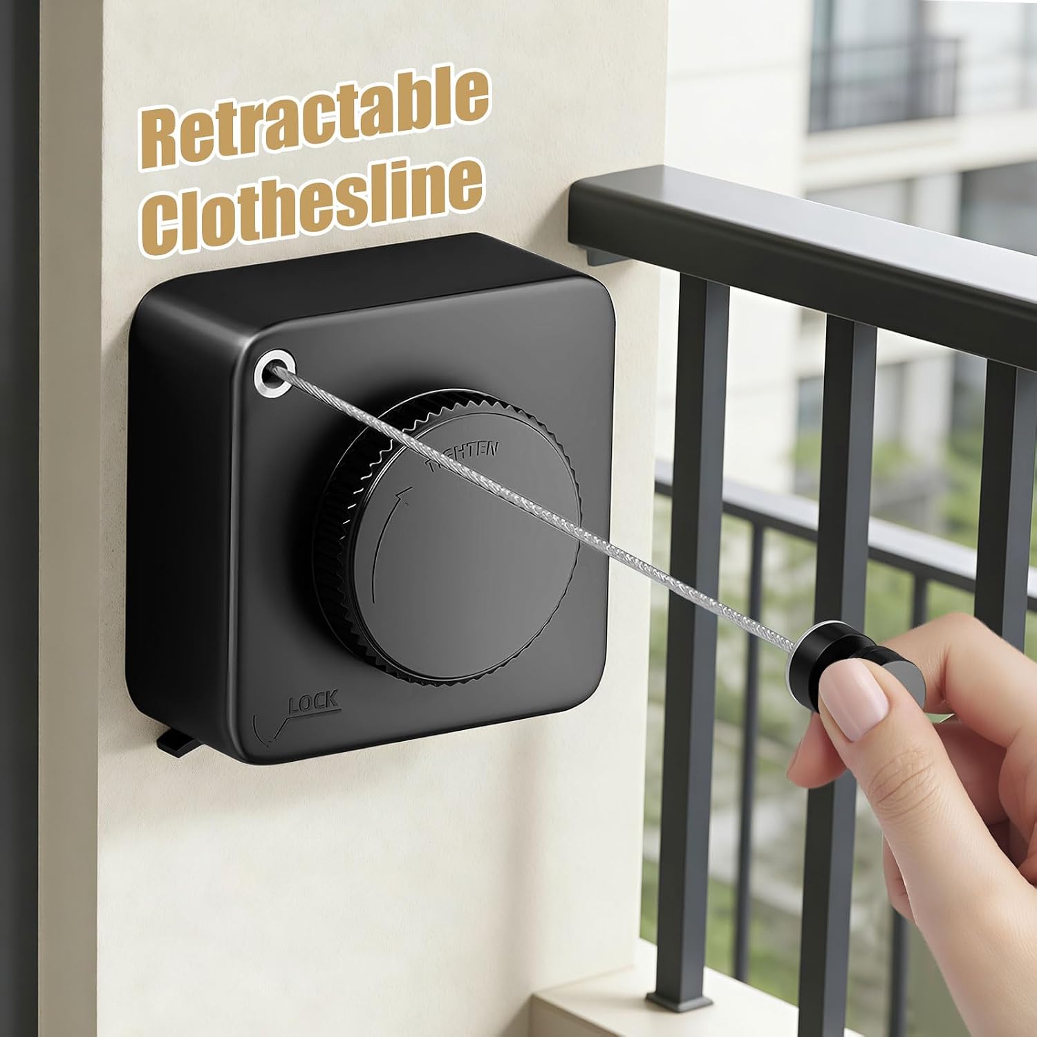 Retractable Clothesline Indoor Outdoor, 15.1 Ft Non-Sagging Heavy Duty Clothes Drying Line Stainless Steel Retractable Clothes Line Wall Mounted Indoor/Outdoor Laundry Line (Square-Black)