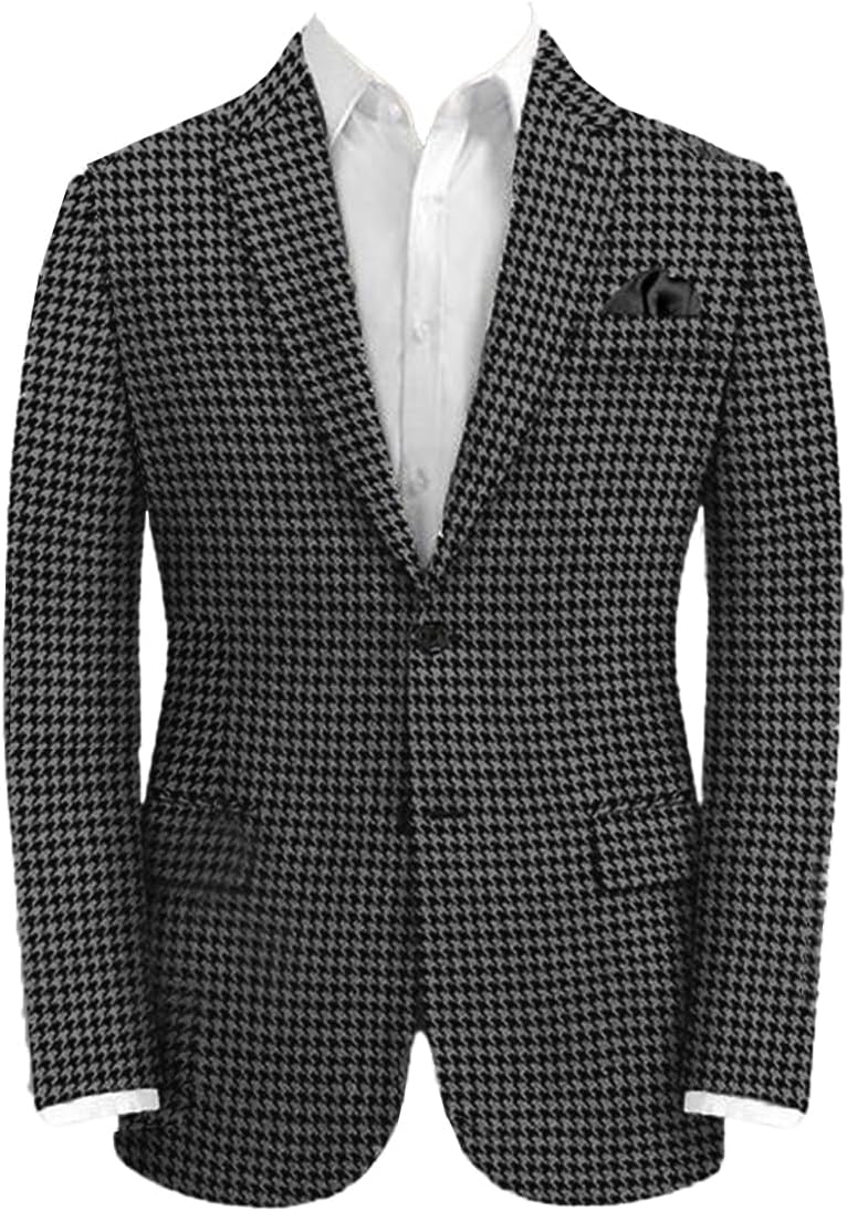 Men's Blazer Houndstooth Suit Jacket Business Casual Outgoing Wedding Comfort Sport Coat