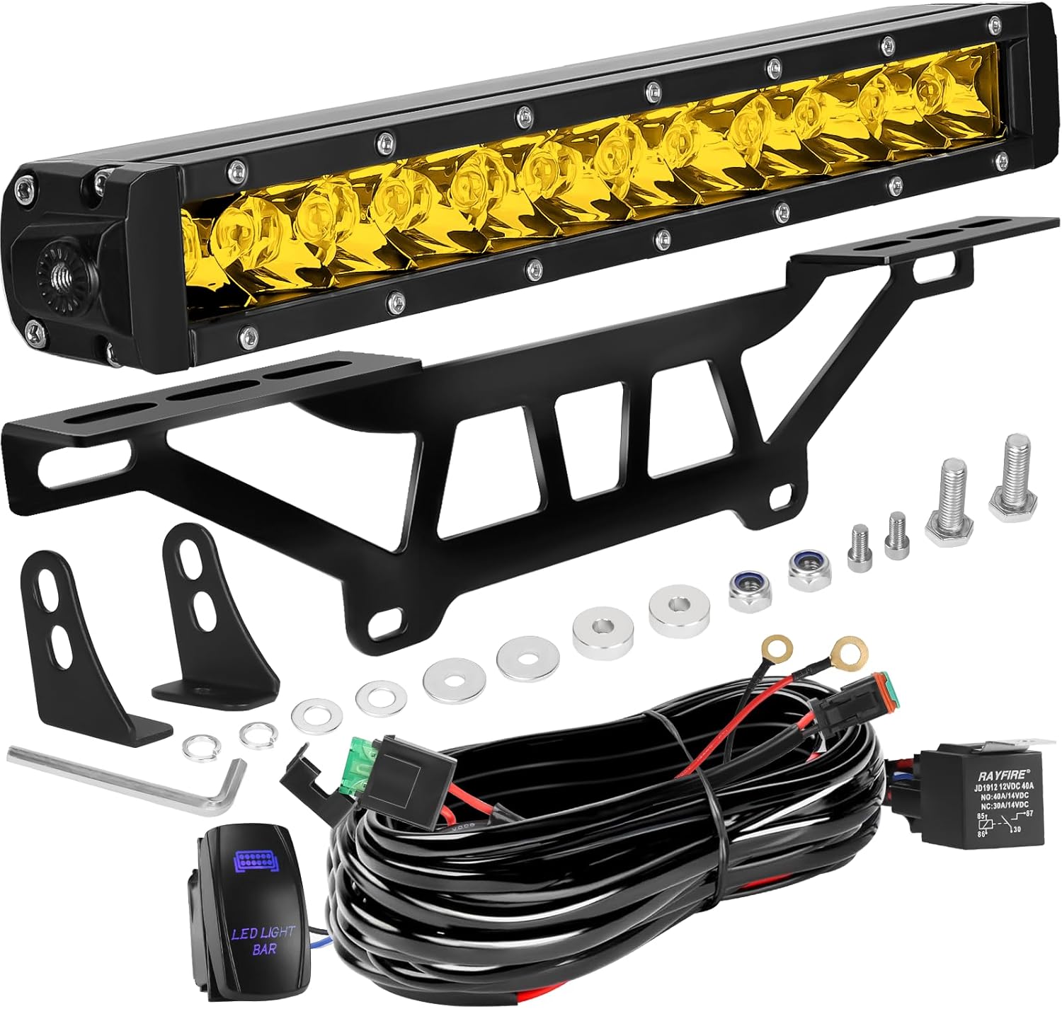 Maverick X3 Shock Tower Yellow Light Bar with Mount Bracket and Rocker Switch Wiring Harness Kit for 2017-2025 Can-Am Maverick X3 & X3 MAX Accessories, UTV 60W Super Bright 12" LED Light Bar
