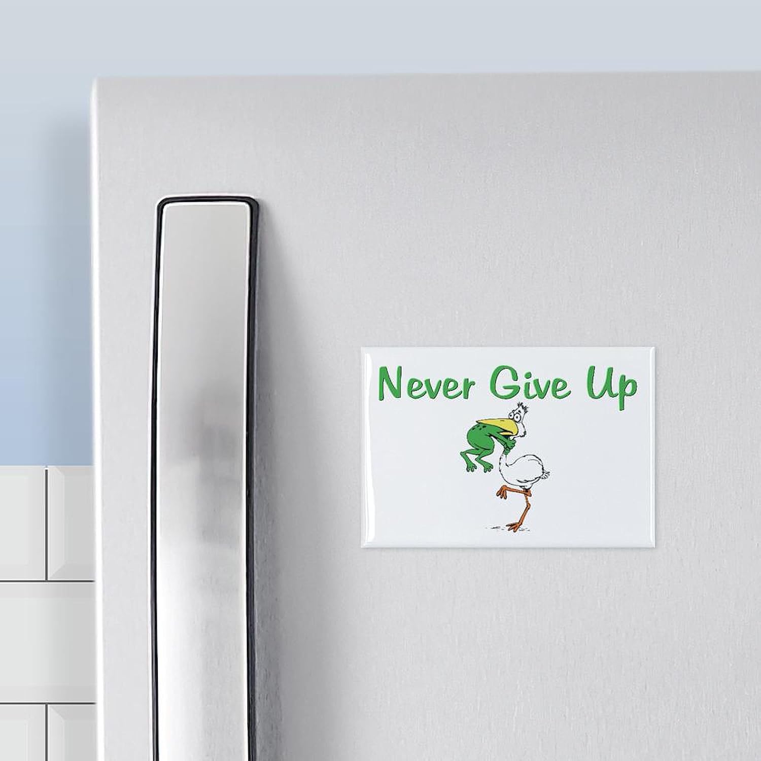 CafePress Never Give Up Stork And Frog Rectangle Magnet, 3"x2" Refrigerator Magnet