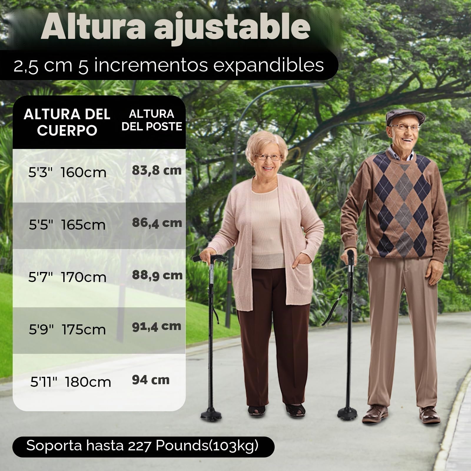 Bastón Plegable con luz LED, Ohuhu Bastones para Mayores Hombr Ajustable en Altura Ligero Palo Plegable Bastón no Deslizamiento con mango en T y base pivotante, Unisex Adulto