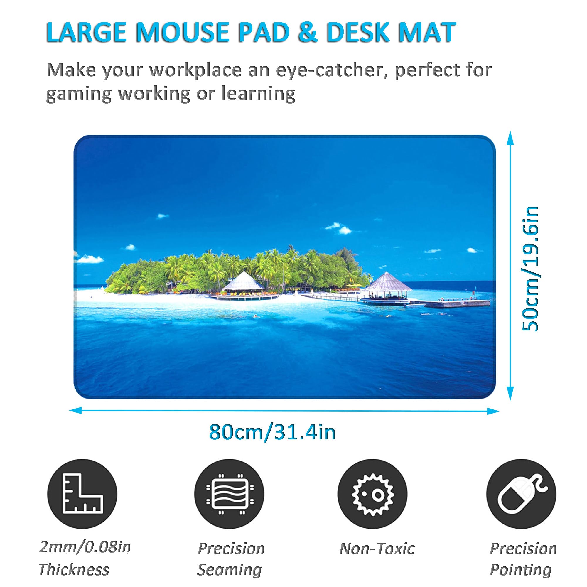 LL-COEUR XXL Etendue Tapis de Souris Gaming Mousepad Paysage Office Table Mat (800 x 500 x 2 mm, Bleu)