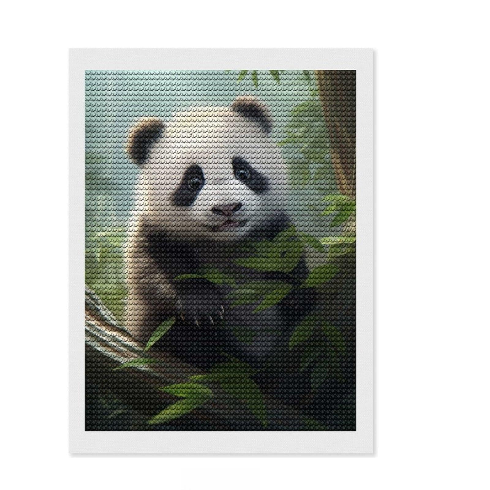 Junmoney Cute Panda Diamond Painting Kit 12"x16", for Women, Easy to Follow Symbols, Birthday Gift, Home Wall Decor, Neat Printed Canvas