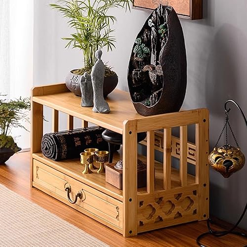 Miniatura 7 de HULKI Mesa de meditación de altar con almacenamiento, mesa de altar de 3 niveles para puja espiritual con cajón, mesa de meditación de